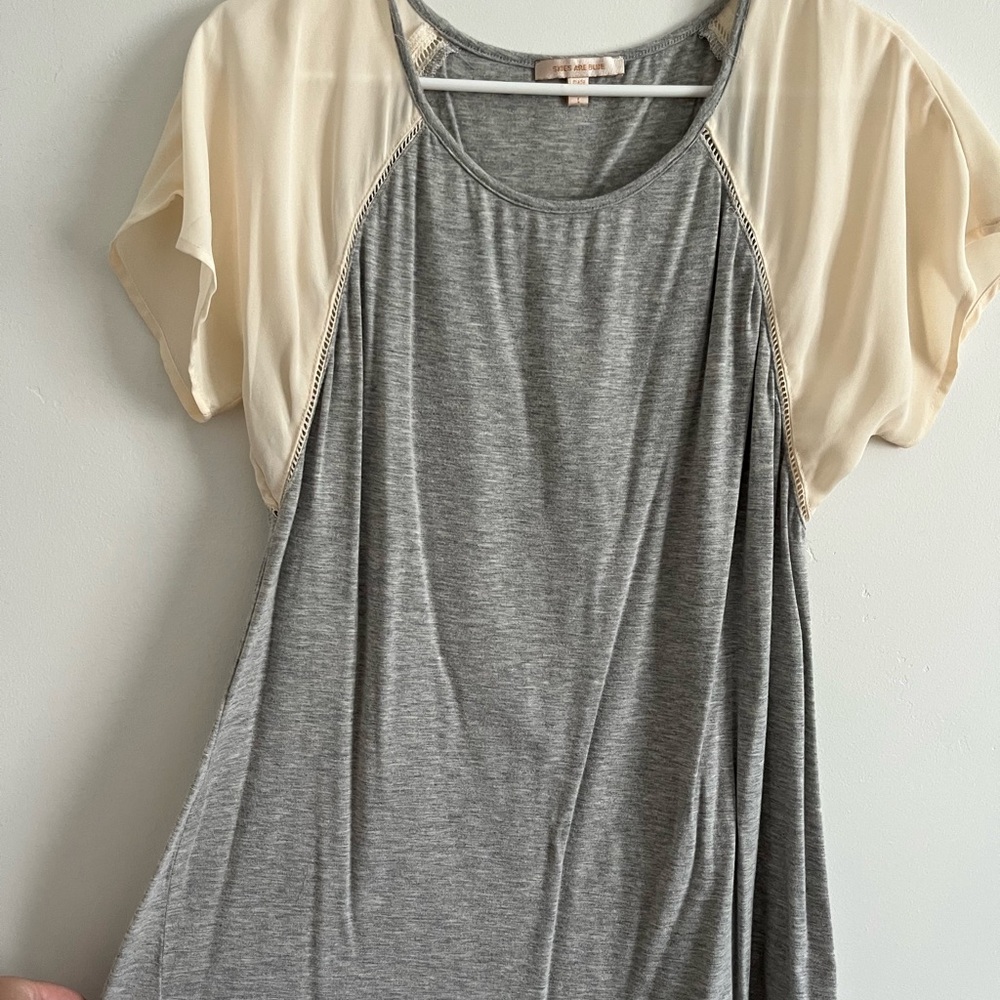 Skies Are Blue Gray and Cream Blouse